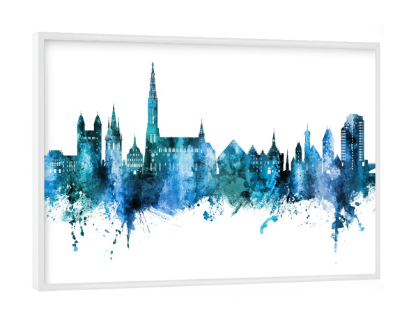 Poster mit weißem Rahmen "Ulm Germany Skyline Blue" artboxONE - Städte