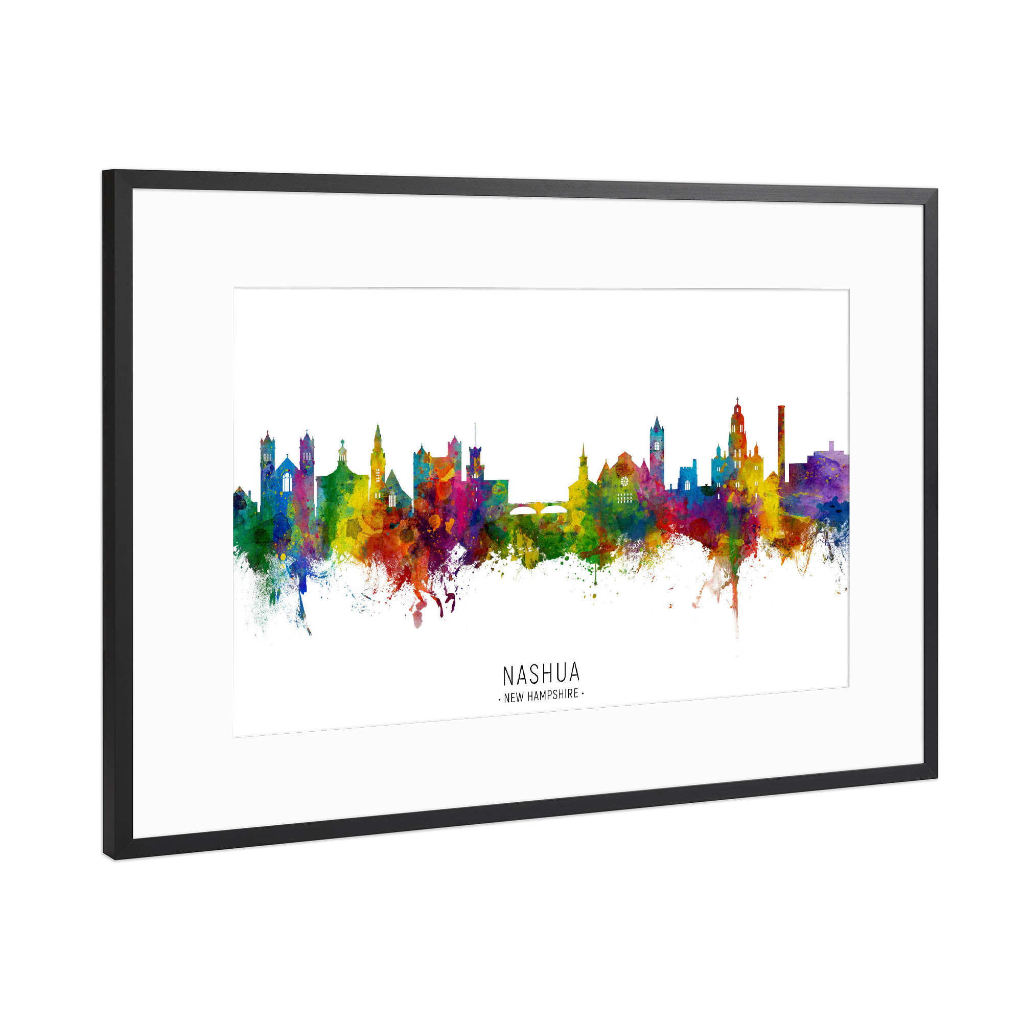 Poster mit Rahmen Schwarz (Metallic) "Nashua New Hampshire Skyline txt" artboxONE - Städte
