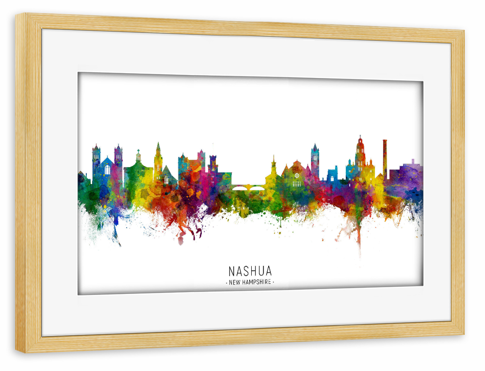 Poster mit Rahmen kiefer "Nashua New Hampshire Skyline txt" artboxONE - Städte