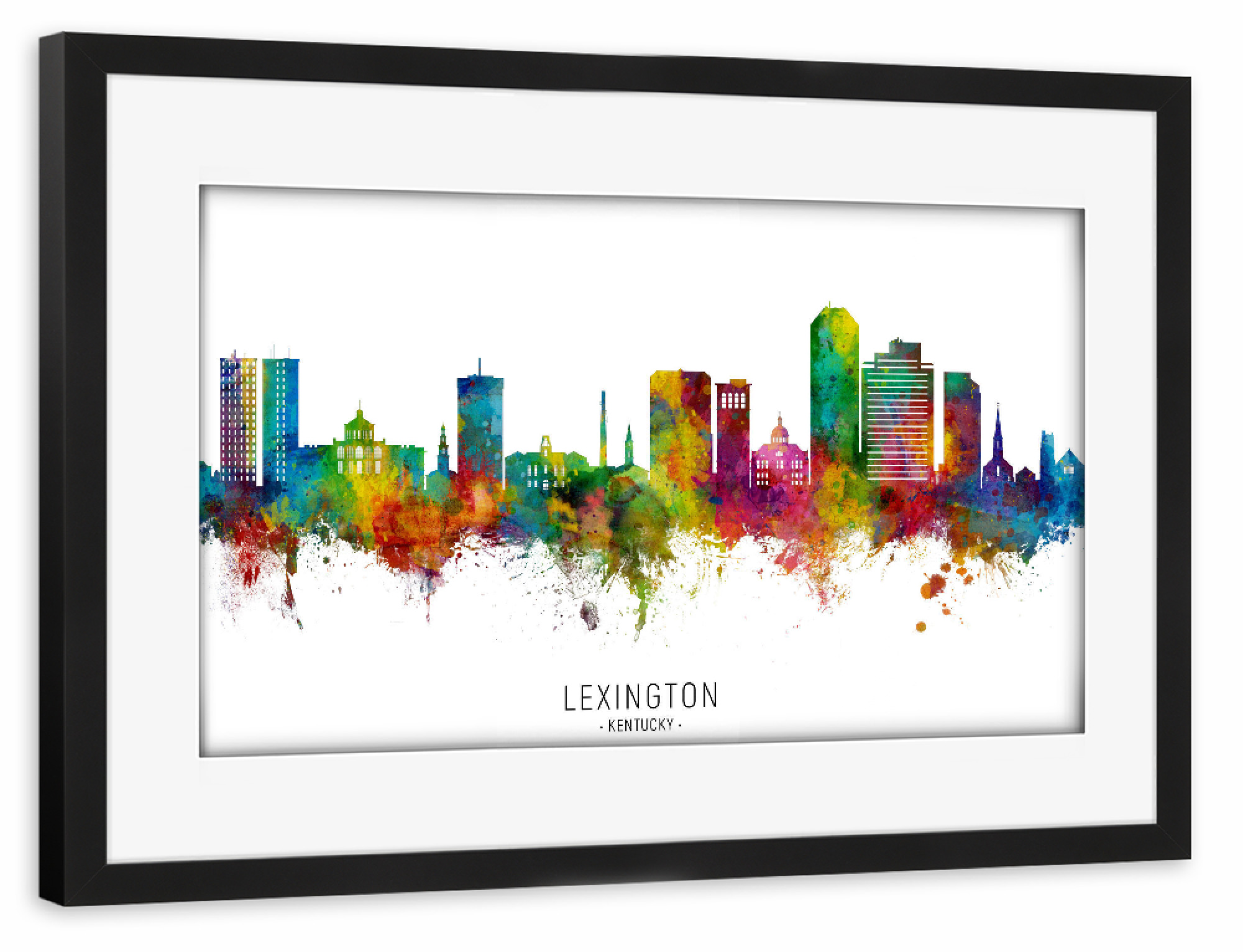 Poster mit Rahmen schwarz "Lexington Kentucky Skyline txt" artboxONE - Städte