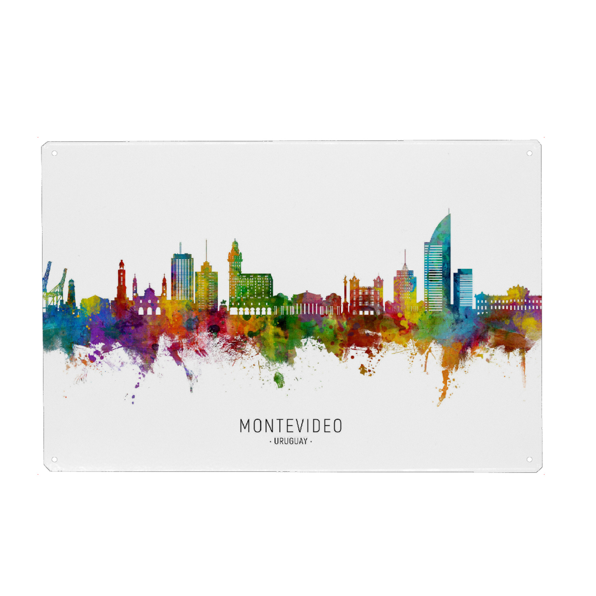 Holzbild "Montevideo Skyline Uruguay txt" artboxONE - Städte