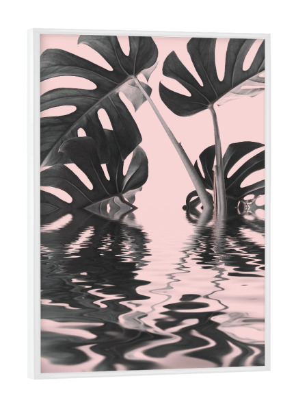 Poster mit weißem Rahmen "Monstera Leaf And Water Zen" artboxONE - Natur