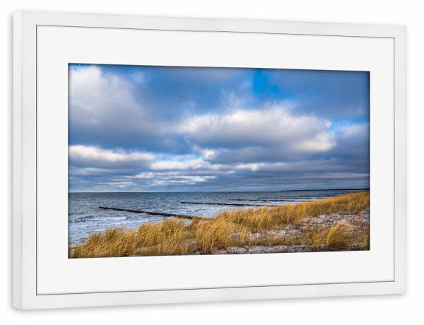 Poster mit Rahmen weiß "Düne und Buhnen" artboxONE - Natur,Reise,Reise / Strand und Meer