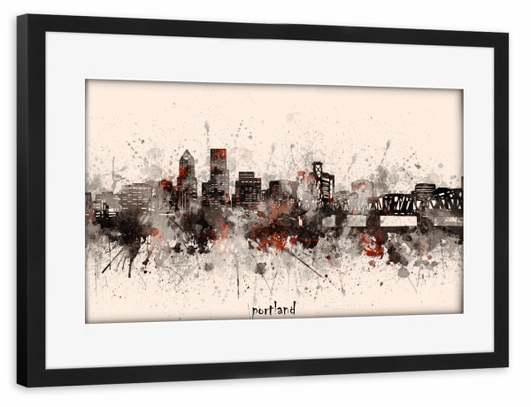 Poster mit Rahmen schwarz "Portland skyline artistic beige" artboxONE - Städte,Reise,Architektur