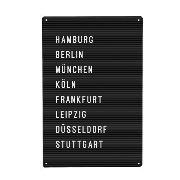 Metall Poster "Letterboard Städte Deutschland" artboxONE - Städte,Städte / Berlin,Typografie,Reise,Schwarzweiß