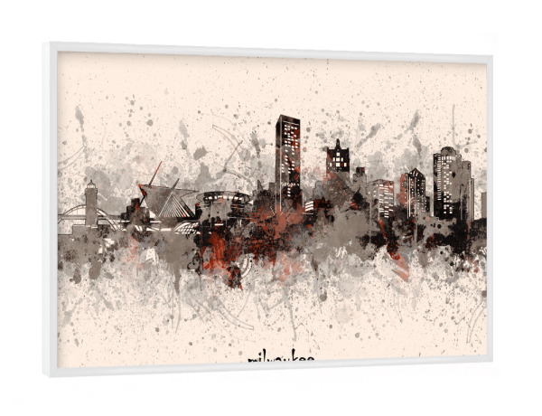 Poster mit weißem Rahmen "Milwaukee skyline artistic beige" artboxONE - Städte,Architektur