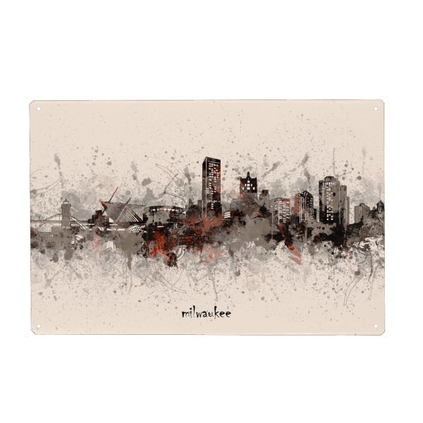 Metall Poster "Milwaukee skyline artistic beige" artboxONE - Städte,Architektur