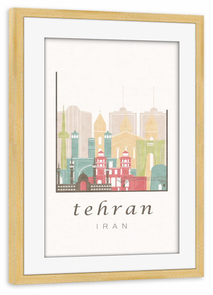 Poster mit Rahmen kiefer "Tehran skyline pastel" artboxONE - Städte,Reise,Architektur,Kartografie