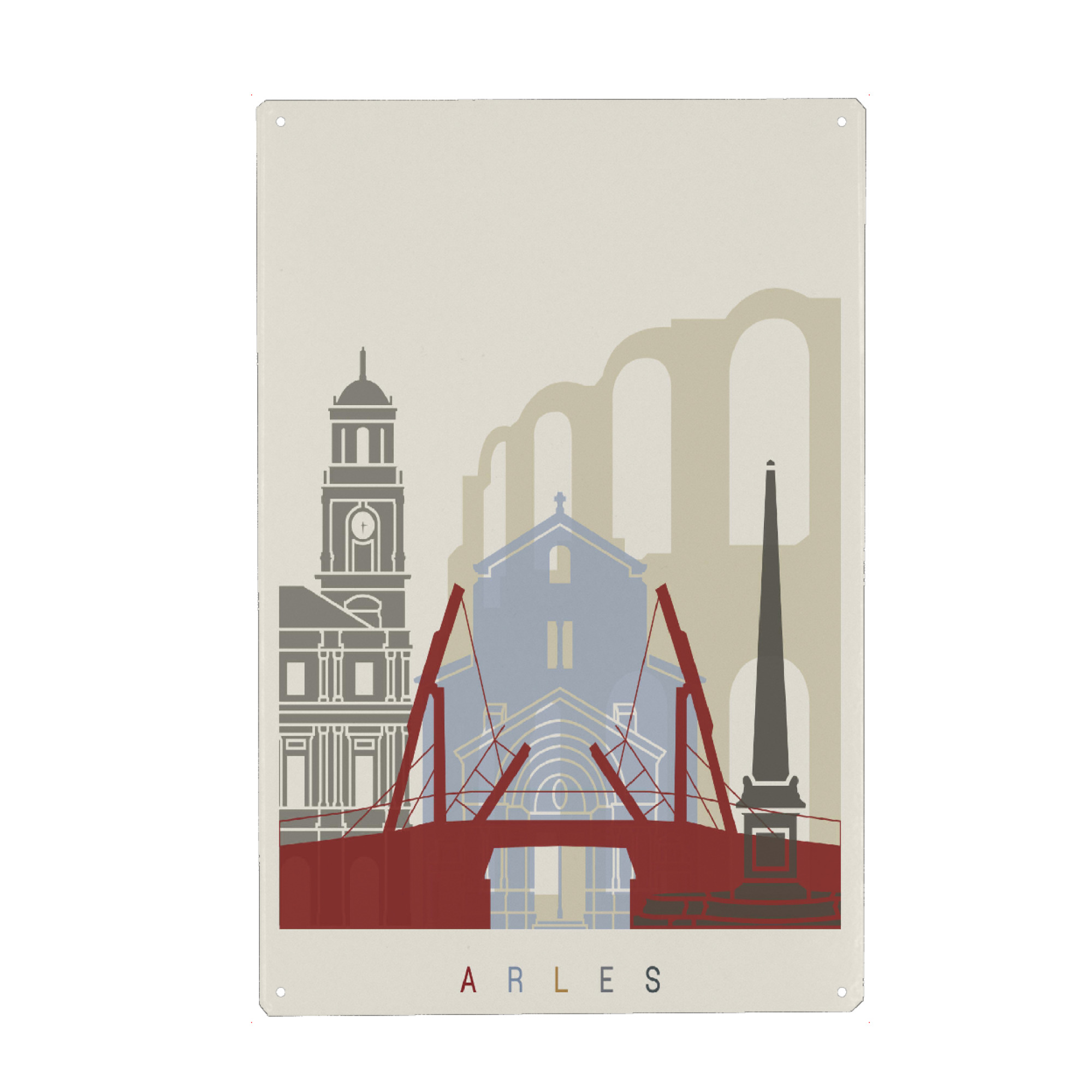 Metall Poster "Arles skyline" artboxONE - Städte - Arles,City,Landmarks,Skyline,Reise,Gebäude,Buildings,Bunt,Colorful,Stadt,Metropolis,Travel