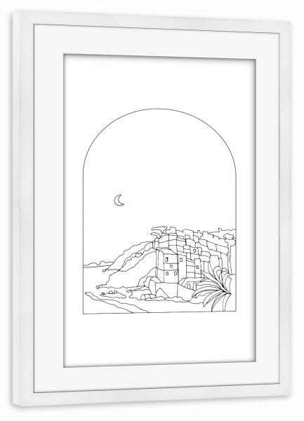 Poster mit Rahmen weiß "Cinque Terre Line Drawing" artboxONE - Städte,Reise,Reise / Länder