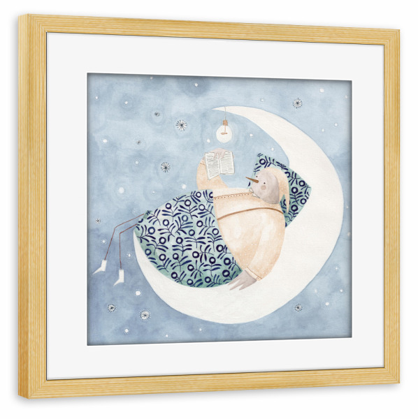Poster mit Rahmen kiefer "Voglhuber - Vogel im Mond" artboxONE - Für Kinder,Tiere,Galaxy