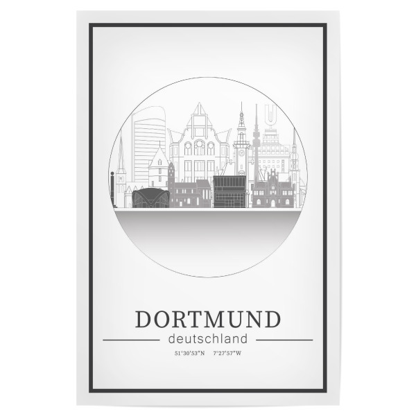 Poster 30x20 cm "Dortmund skyline line art circle" artboxONE - Städte,Reise,Architektur,Kartografie