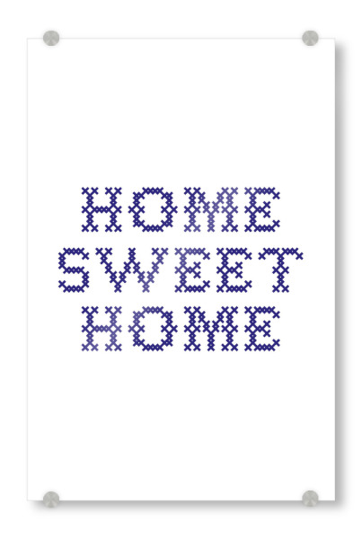 Acrylglasbild "Sweet Home I Sticken Leinenblau" artboxONE - Typografie,Lehrersprüche,Für Mama,Für Papa,Lustig