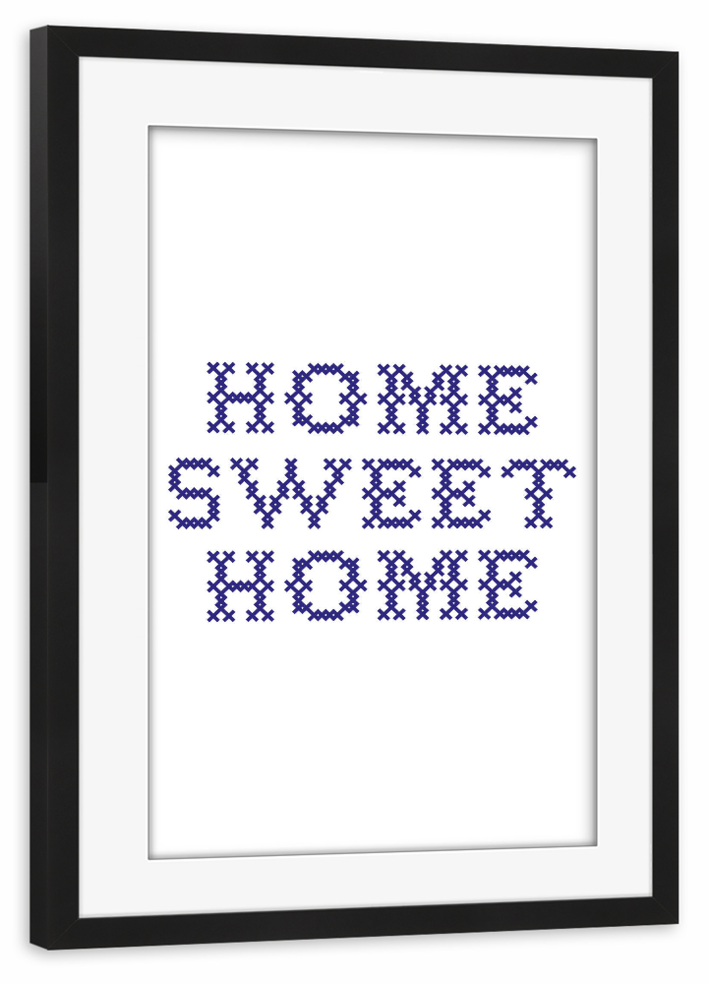 Poster mit Rahmen schwarz "Sweet Home I Sticken Leinenblau" artboxONE - Typografie,Lehrersprüche,Für Mama,Für Papa,Lustig