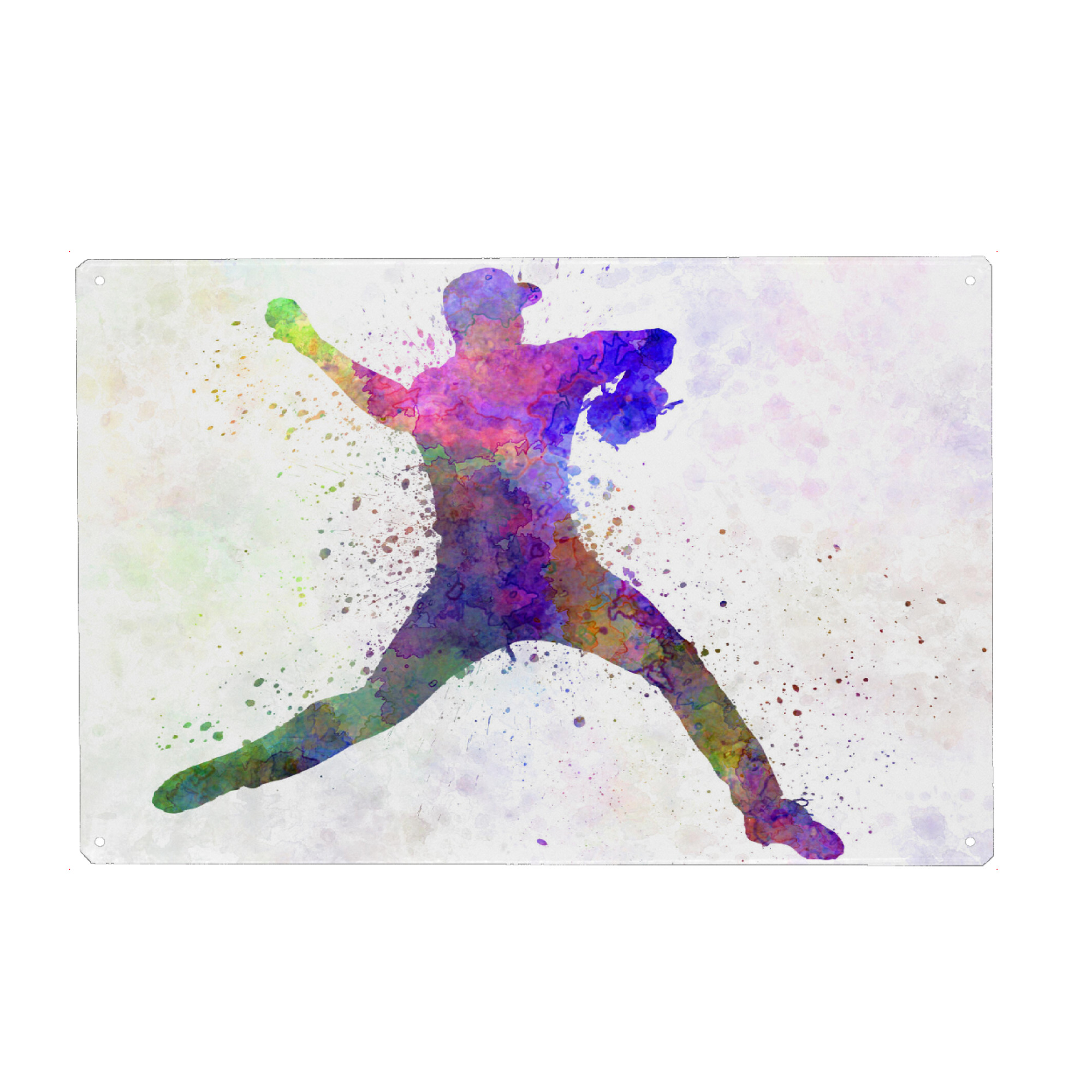Metall Poster "Young baseball pitcher" artboxONE - Sport - America,Sport,Sports,Colorful baseball,Bat,Stadium,Player,Pitcher,Watercolor - Blechschild