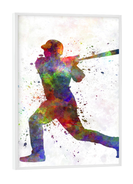 Poster mit weißem Rahmen "American baseball player" artboxONE - Sport - America,Sport,Sports,Baseball,Colorful,Stadium,Bat,Player,Pitcher,Watercolor
