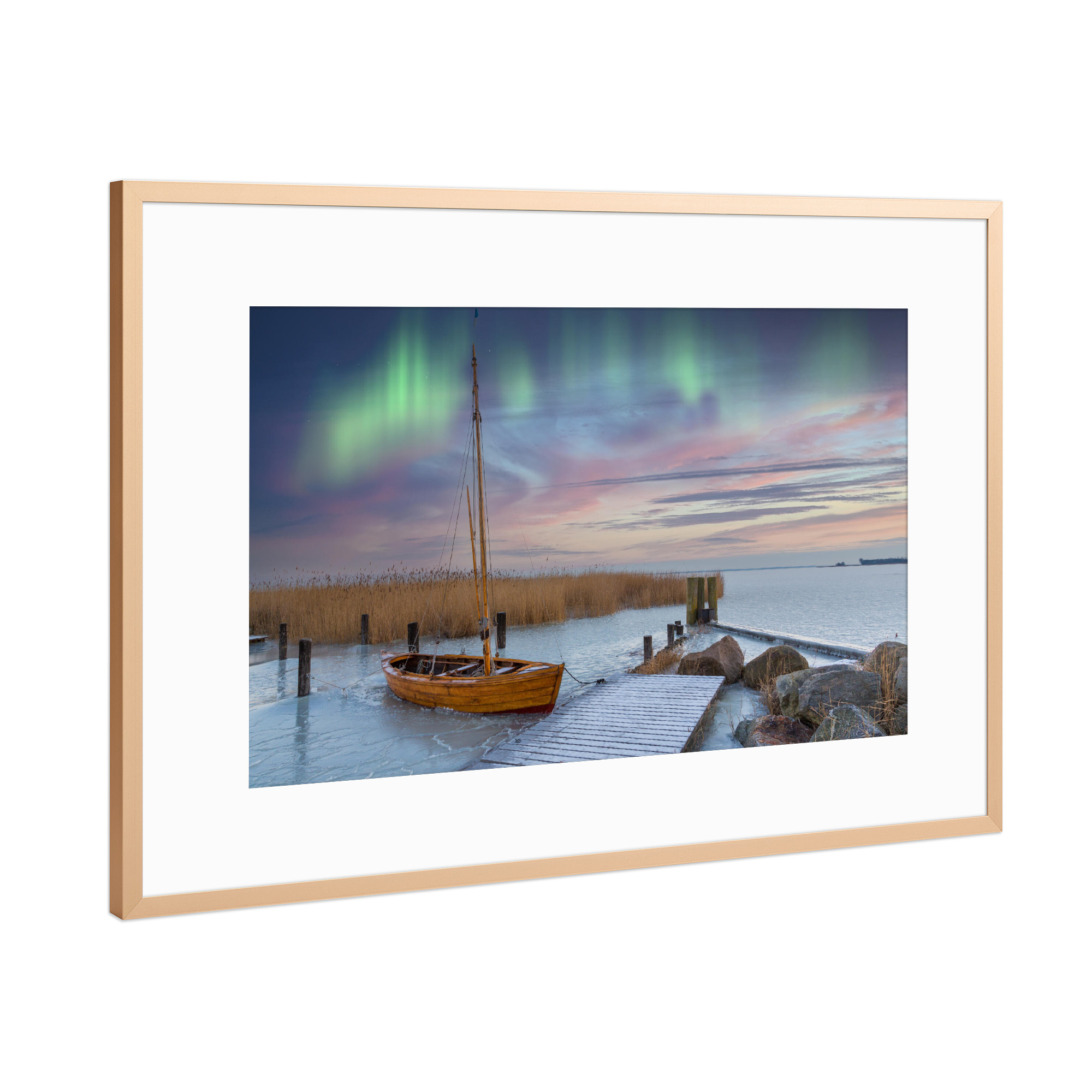 Poster mit Rahmen Kupfer "Polarlicht in Skandinavien" artboxONE - Natur,Reise,Reise / Länder