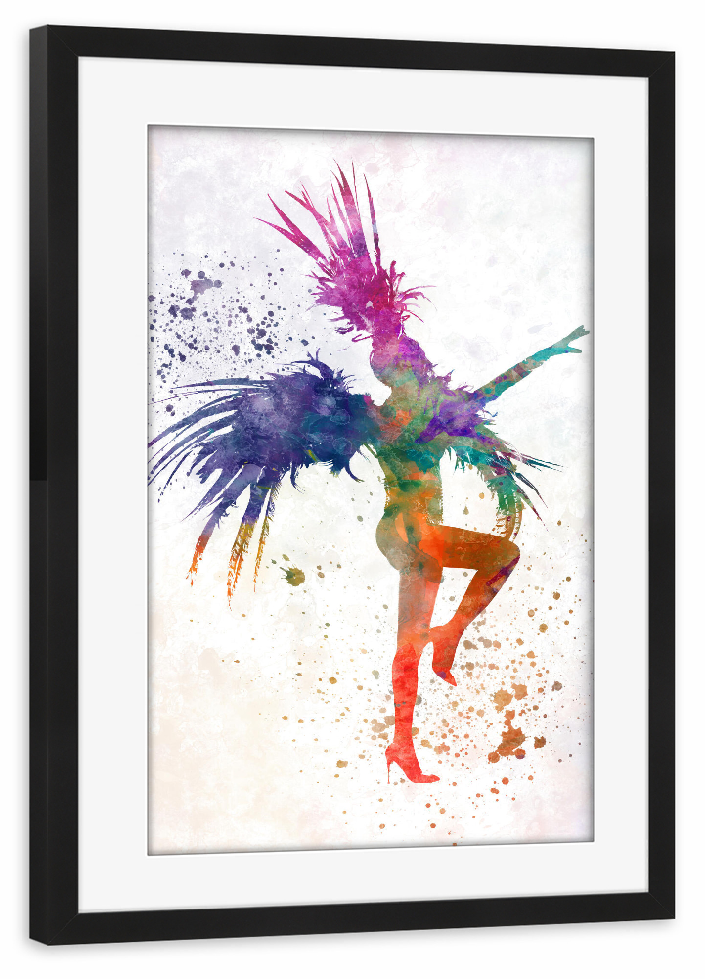 Poster mit Rahmen schwarz "Carnival-cabaret dancer" artboxONE - Musik - Dance,Dancer,Music,Woman,Watercolor,Illustration,Drawing,Show,Carnival,Cabaret
