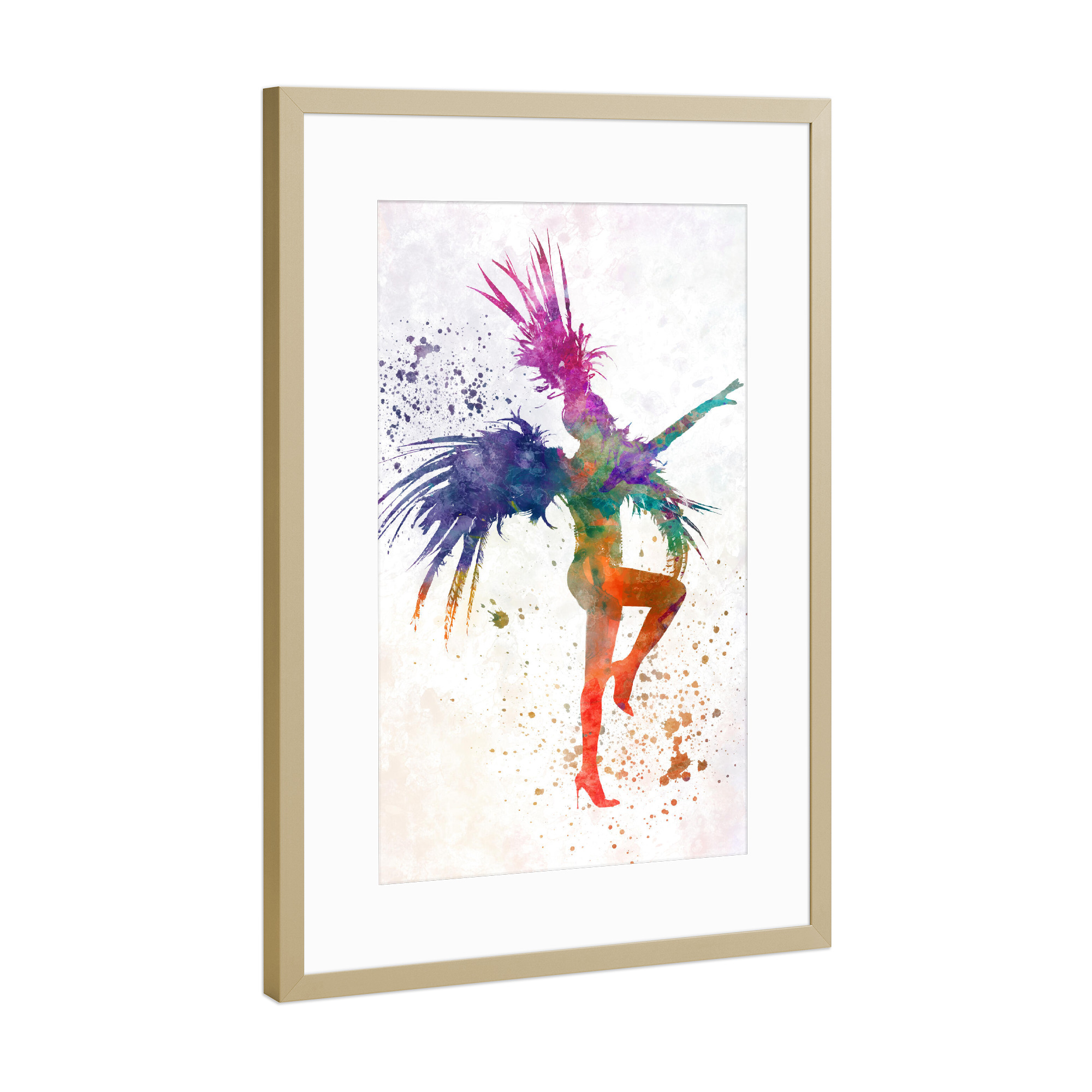 Poster mit Rahmen Gold "Carnival-cabaret dancer" artboxONE - Musik - Dance,Dancer,Music,Woman,Watercolor,Illustration,Drawing,Show,Carnival,Cabaret