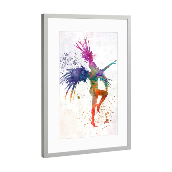 Poster mit Rahmen Silber "Carnival-cabaret dancer" artboxONE - Musik - Dance,Dancer,Music,Woman,Watercolor,Illustration,Drawing,Show,Carnival,Cabaret