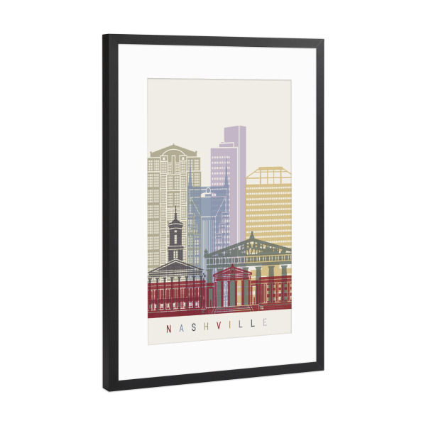 Poster mit Rahmen Schwarz (Metallic) "Nashville skyline" artboxONE - Städte,Architektur