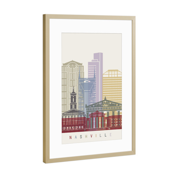 Poster mit Rahmen Gold "Nashville skyline" artboxONE - Städte,Architektur