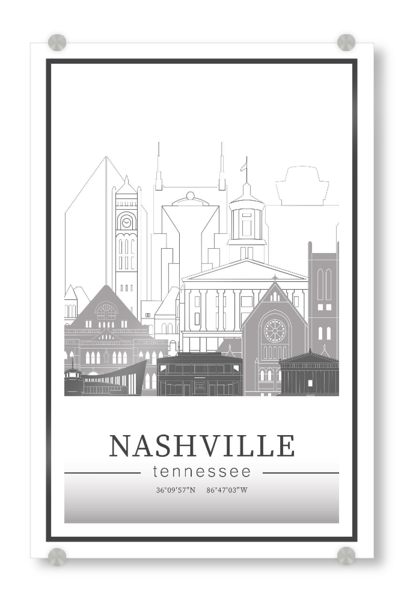 Acrylglasbild "Nashville skyline line art" artboxONE - Städte,Reise,Architektur,Kartografie