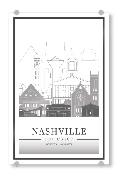 Acrylglasbild "Nashville skyline line art" artboxONE - Städte,Reise,Architektur,Kartografie
