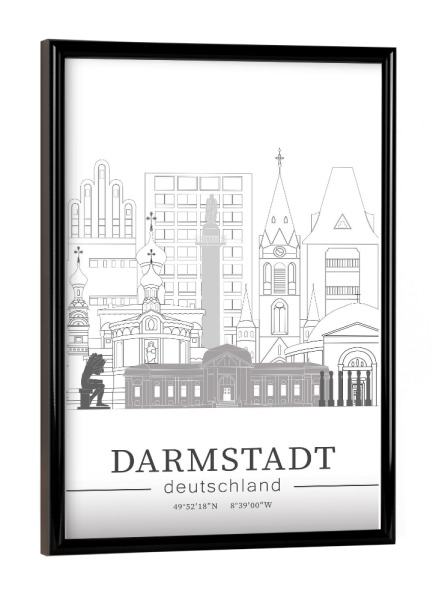 Poster mit schwarzem Rahmen "Darmstadt skyline line art" artboxONE - Städte,Reise,Architektur,Kartografie