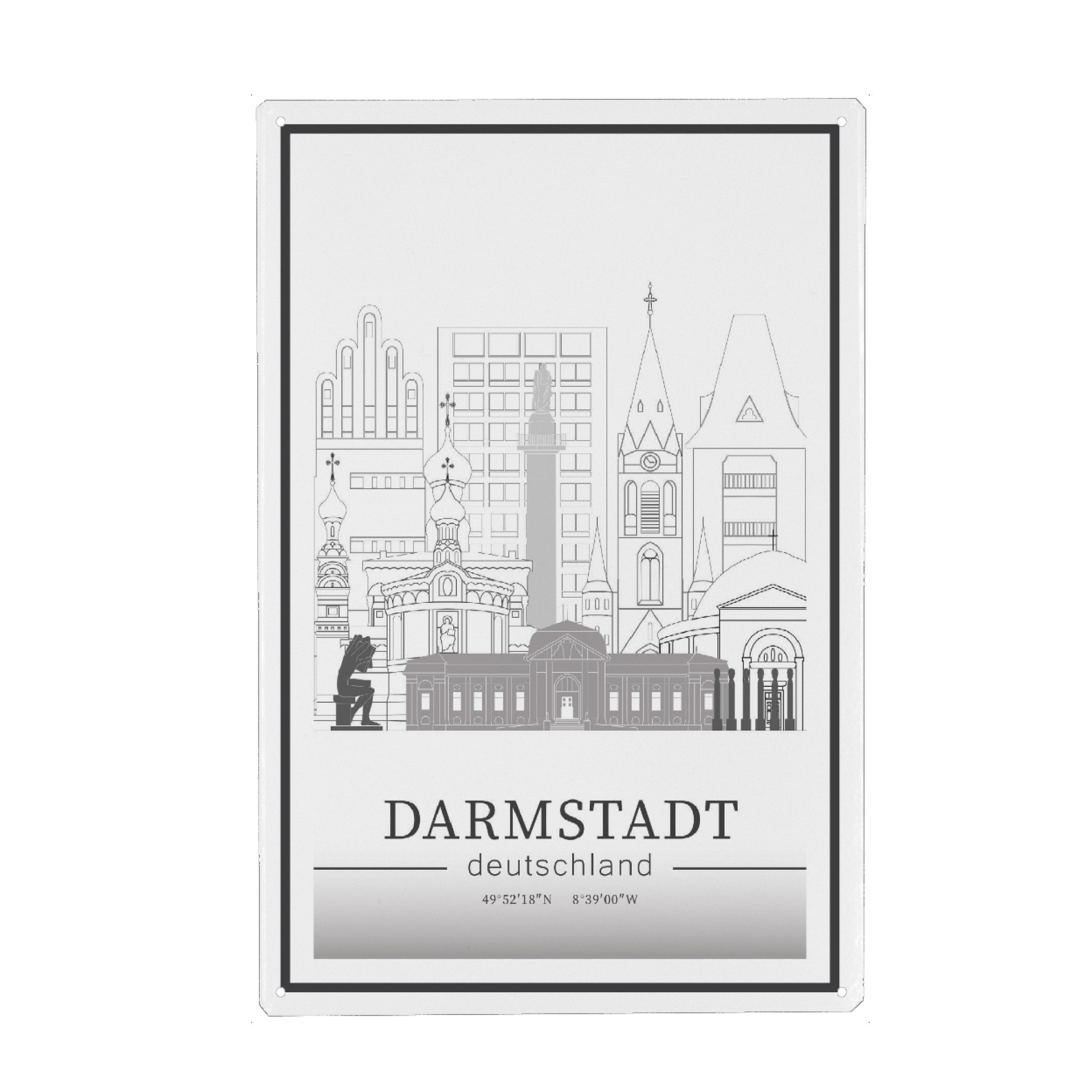 Metall Poster "Darmstadt skyline line art" artboxONE - Städte,Reise,Architektur,Kartografie