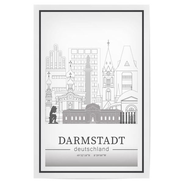 Poster 30x20 cm "Darmstadt skyline line art" artboxONE - Städte,Reise,Architektur,Kartografie