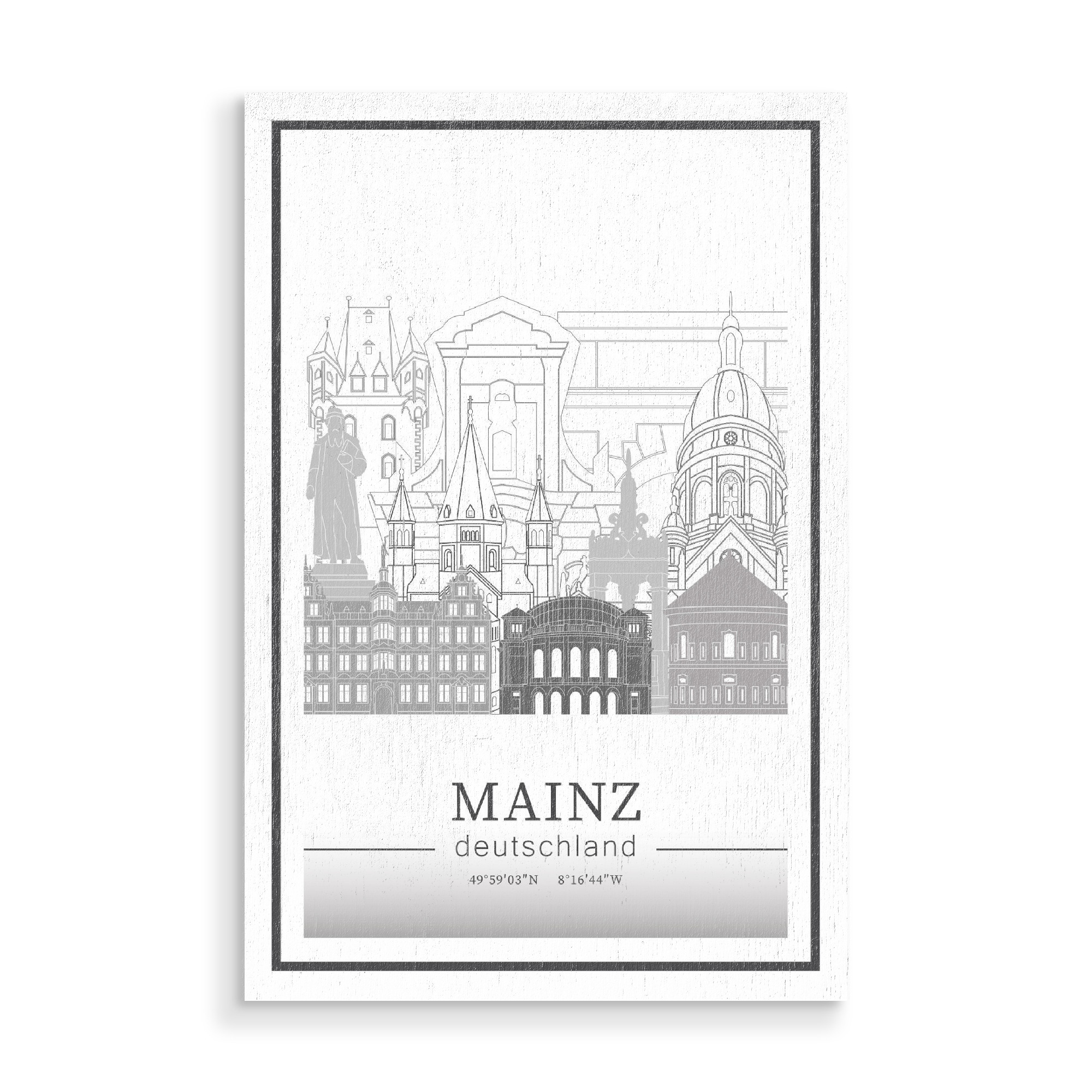 Holzbild "Mainz skyline line art" artboxONE - Städte,Reise,Architektur,Kartografie