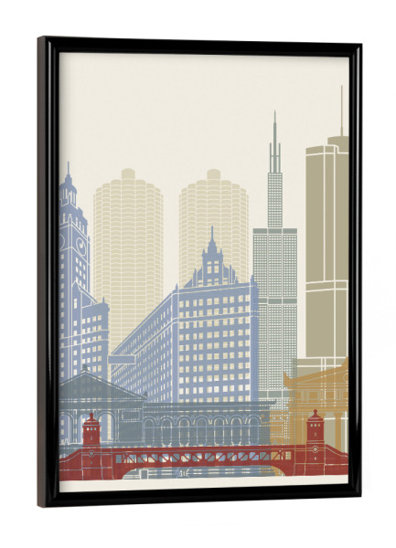 Poster mit schwarzem Rahmen "Chicago skyline-b" artboxONE - Städte,Architektur