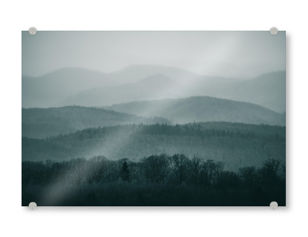 Acrylglasbild "Waldweite" artboxONE - Natur - Pfälzerwald,Rheinland-pfalz,Dunst,Hügel,Düster,Natur,Nature,Forest,Wald,Bäume,Trees,Fog,Nebel