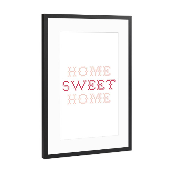 Poster mit Rahmen Schwarz (Metallic) "Sweet Home I Sticken Altrosa" artboxONE - Typografie,Für Kinder,Liebe,Für Mama,Lustig