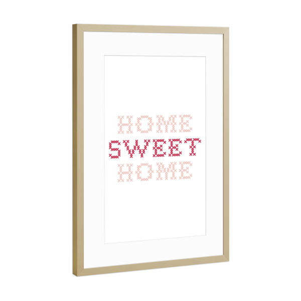 Poster mit Rahmen Gold "Sweet Home I Sticken Altrosa" artboxONE - Typografie,Für Kinder,Liebe,Für Mama,Lustig