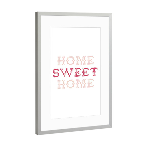 Poster mit Rahmen Silber "Sweet Home I Sticken Altrosa" artboxONE - Typografie,Für Kinder,Liebe,Für Mama,Lustig