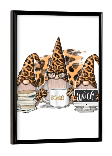 Poster mit schwarzem Rahmen "Funny Leopard Gnomes" artboxONE - Tiere,Abstrakt,Fashion,Festivals,Lustig