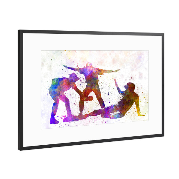 Poster mit Rahmen Schwarz (Metallic) "Baseball players colorful" artboxONE - Sport