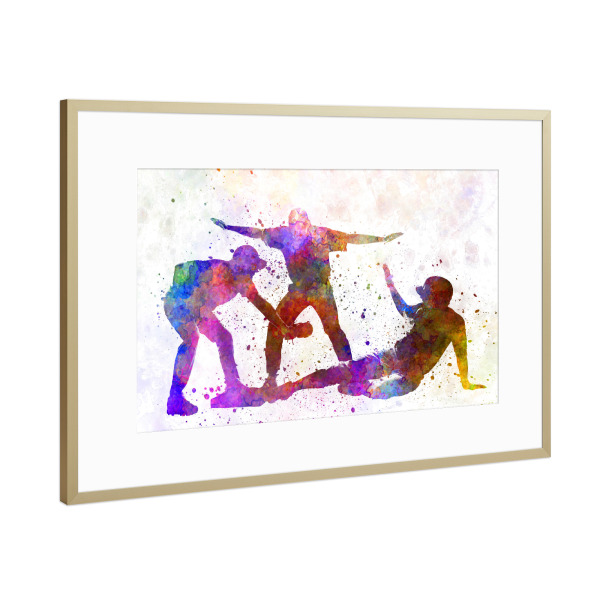 Poster mit Rahmen Gold "Baseball players colorful" artboxONE - Sport
