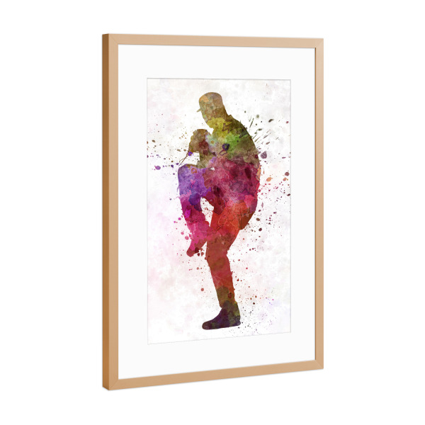 Poster mit Rahmen Kupfer "Baseball Pitcher-B" artboxONE - Sport - America,Sport,Sports,Colorful baseball,Bat,Stadium,Player,Pitcher,Watercolor,Amerika