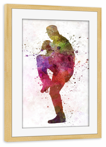 Poster mit Rahmen kiefer "Baseball Pitcher-B" artboxONE - Sport - America,Sport,Sports,Colorful baseball,Bat,Stadium,Player,Pitcher,Watercolor,Amerika