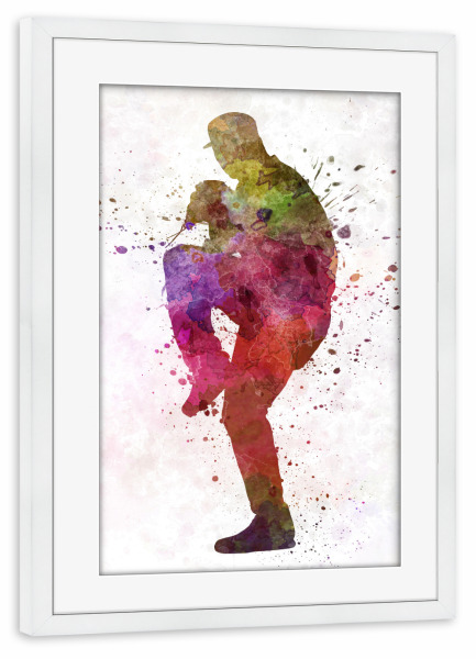 Poster mit Rahmen weiß "Baseball Pitcher-B" artboxONE - Sport - America,Sport,Sports,Colorful baseball,Bat,Stadium,Player,Pitcher,Watercolor,Amerika