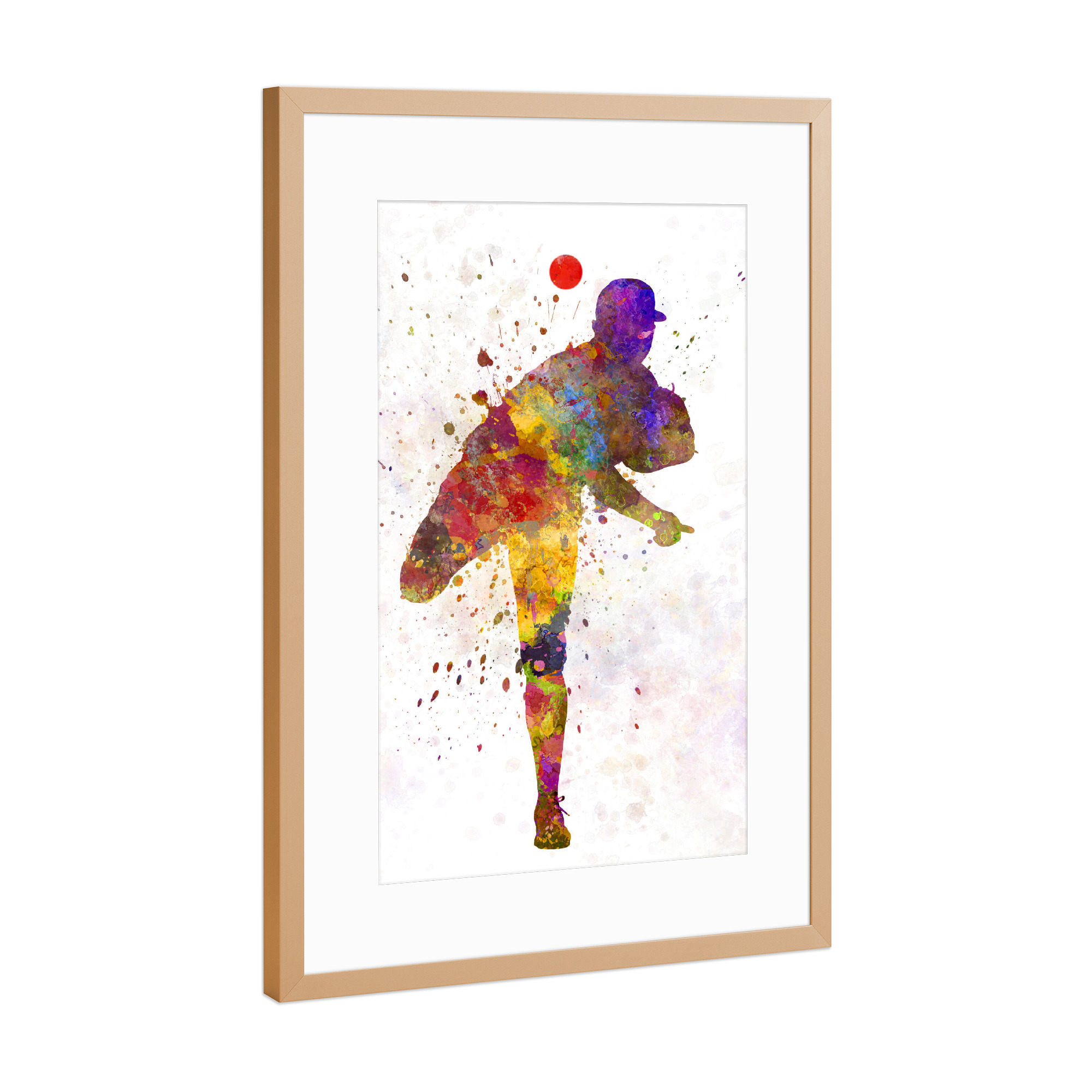 Poster mit Rahmen Kupfer "Male baseball pitcher" artboxONE - Sport - America,Sport,Sports,Colorful baseball,Bat,Stadium,Player,Pitcher,Watercolor