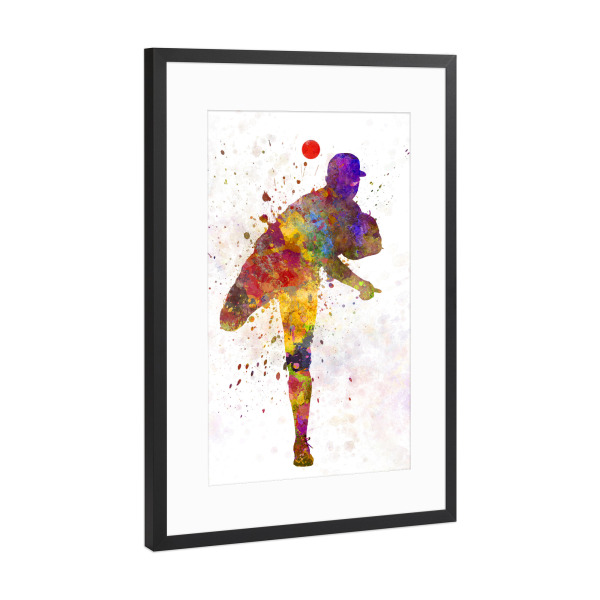 Poster mit Rahmen Schwarz (Metallic) "Male baseball pitcher" artboxONE - Sport