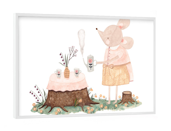 Poster mit weißem Rahmen "Voglhuber - Teemaus" artboxONE - Natur,Floral,Für Kinder,Tiere