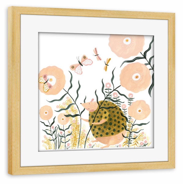Poster mit Rahmen kiefer "Voglhuber - Igel Geht Spazieren" artboxONE - Natur,Floral,Für Kinder,Tiere