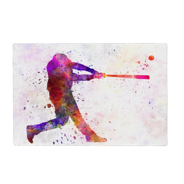 Metall Poster "Baseball player hitting a ball" artboxONE - Sport - Baseball,Bat,Colorful,America,Splash,Stadium,Sport,Sports - Blechschild