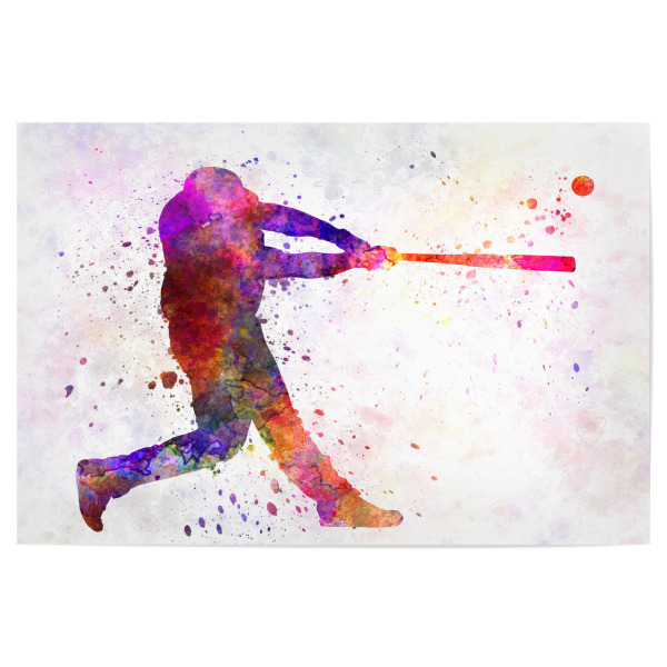 Poster 30x20 cm "Baseball player hitting a ball" artboxONE - Sport - Baseball,Bat,Colorful,America,Splash,Stadium,Sport,Sports