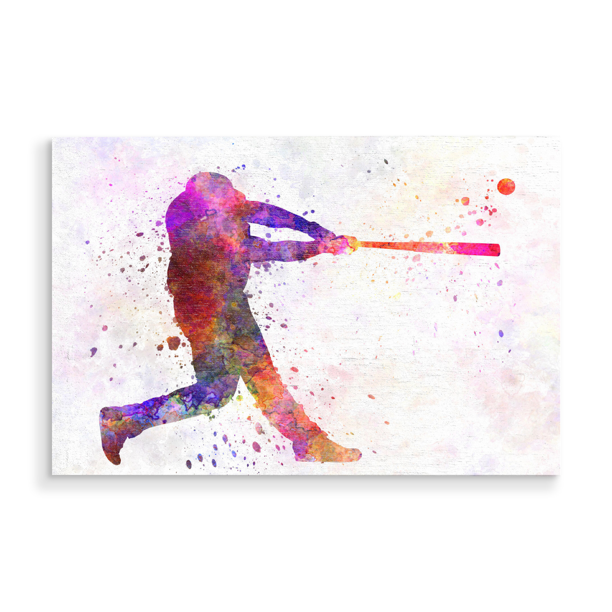 Holzbild "Baseball player hitting a ball" artboxONE - Sport - Baseball,Bat,Colorful,America,Splash,Stadium,Sport,Sports